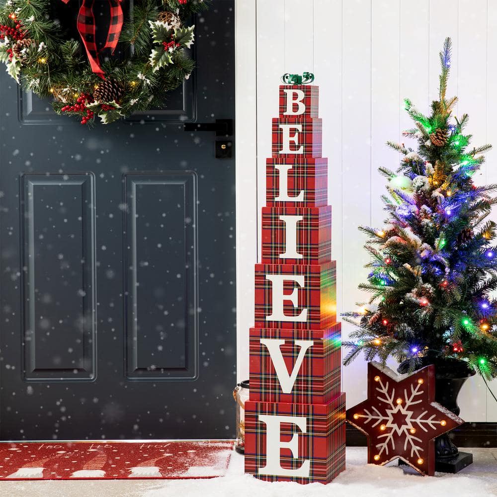 42.13 in. H Wooden Double-Sided BELIEVE Porch Decor - Hercitys