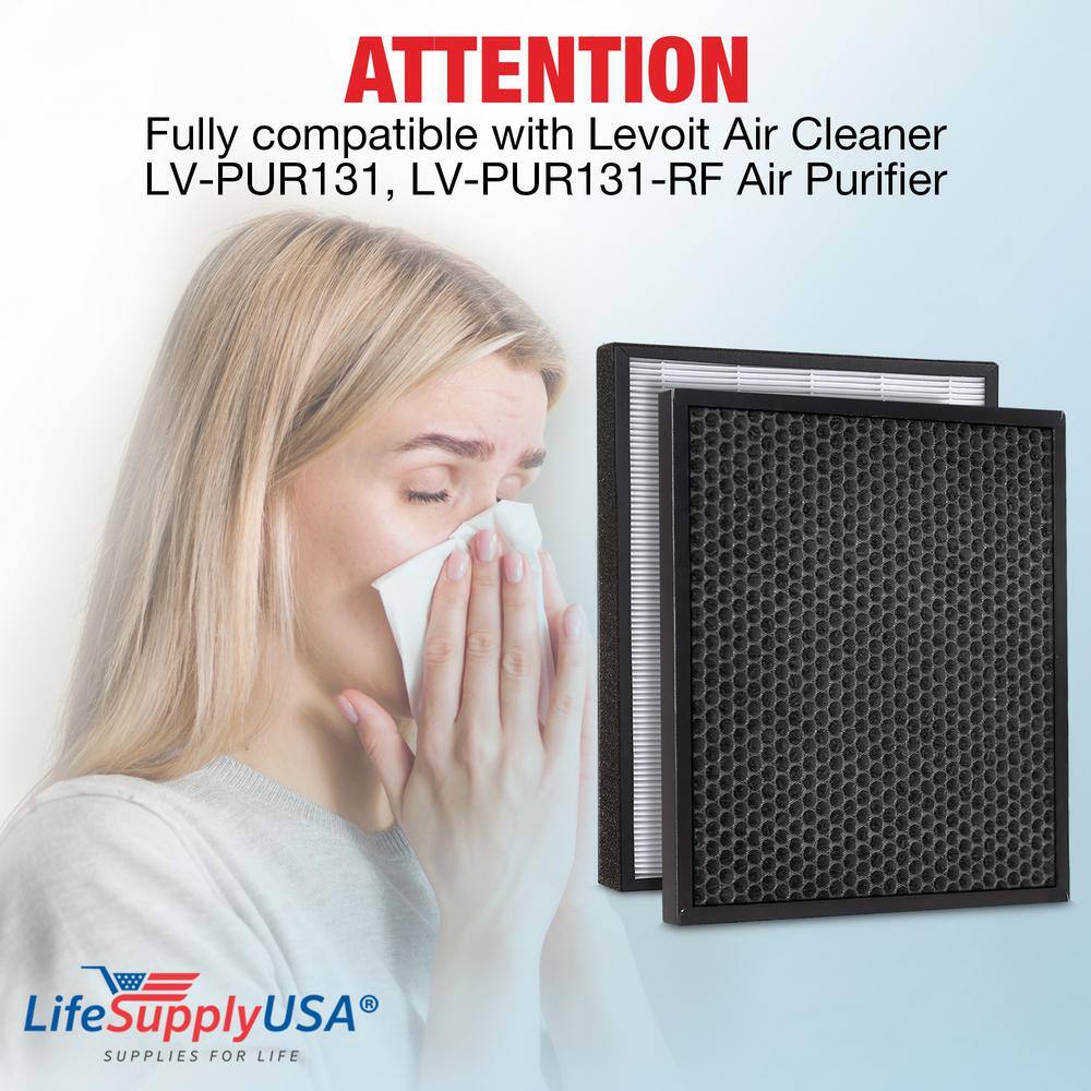 2-in-1 True HEPA Air Clean Replacement Filter + Activated Carbon Charcoal Compatible w/ Levoit LV-PUR131, LV-PUR131-RF - Hercitys