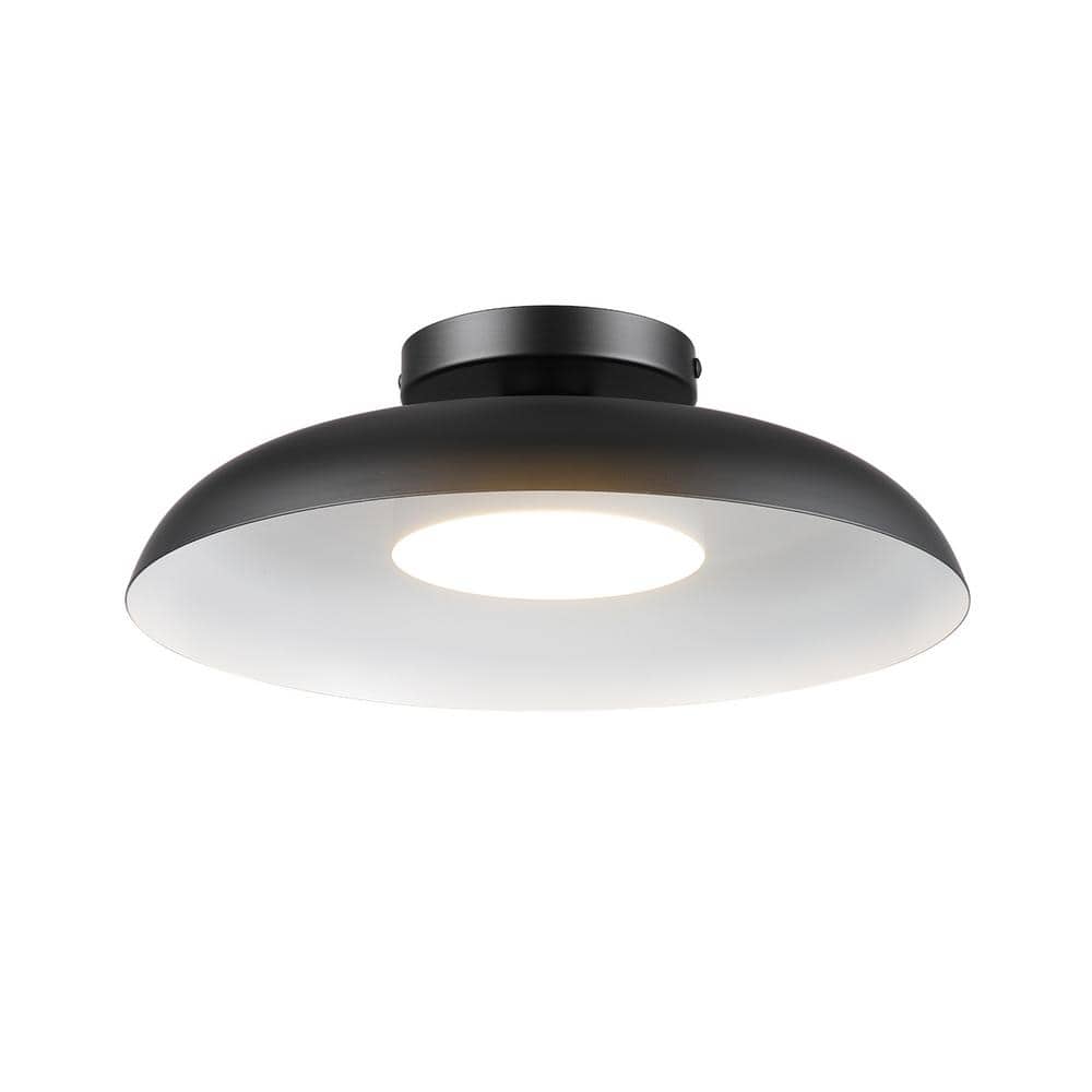 12.5 in. 21-Watt Modern Matte Black Integrated LED Flush Mount Ceiling Light with Black Metal Shade - Hercitys