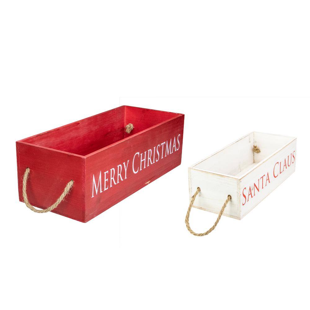12 in. to 13.75 in. Red and White Wood Organizer Boxes Christmas Decorations (Set of 2) - Hercitys