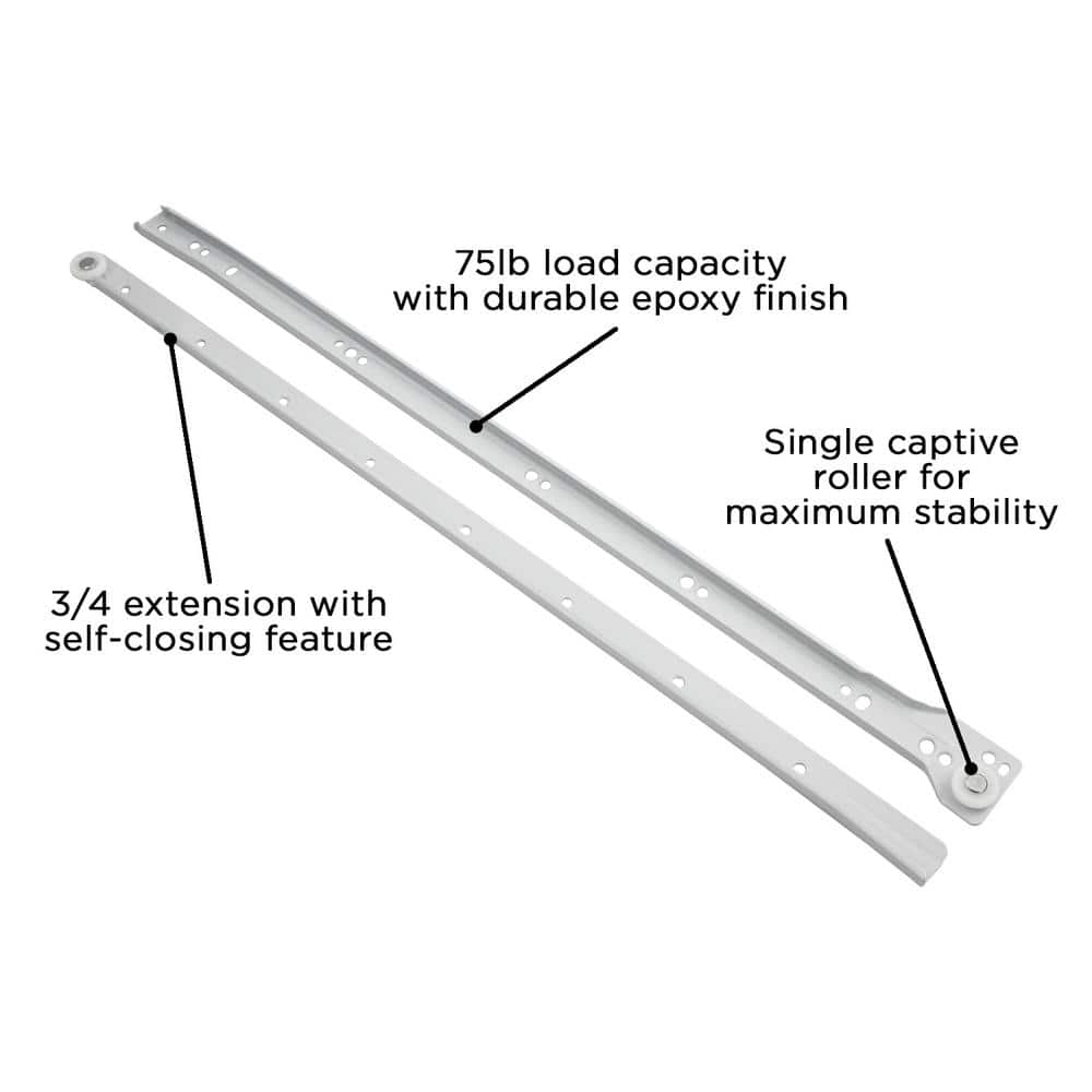 22 in. White 3/4 Extension Side Mount Drawer Slide (5-Pairs) - Hercitys
