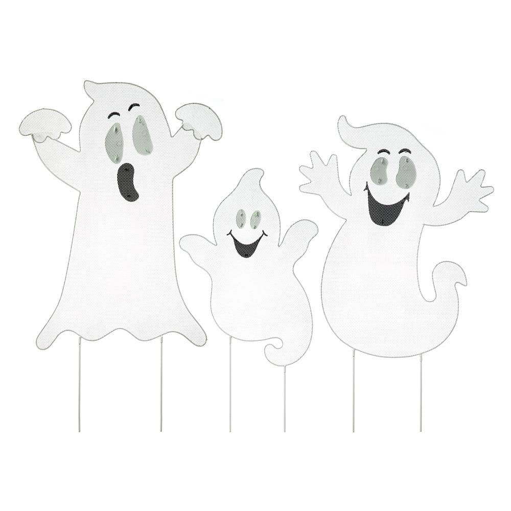 40 in. H Halloween Metal Mesh Glow in Dark Ghost Family Yard Stake (Set of 3) - Hercitys