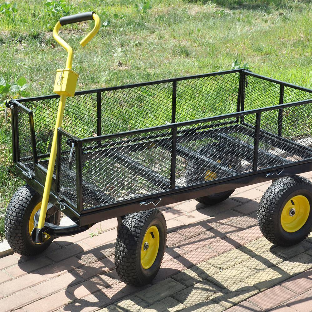 5 cu. ft. Metal Black Yellow Big Wagon Cart Garden Cart Trucks - Hercitys