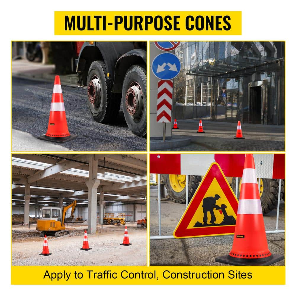 30 in. Traffic Cones PVC Orange Safety Cone with Reflective Collars and Weighted Base for Traffic Control (8-Pack) - Hercitys