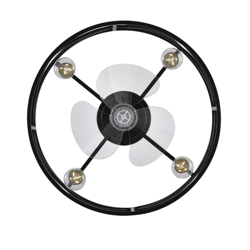 20 in. Indoor 4-Light Black Small Metal-Frame Standard Ceiling Fan with Light Bulbs with Downrod and Remote Included - Hercitys