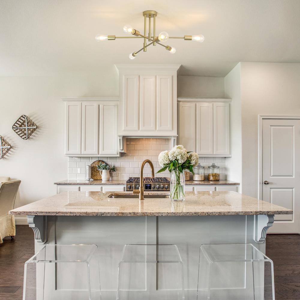 27.56 in. 6-Light Modern Matte Black Semi-Flush Mount for Bedroom Foyer with No Bulbs Included - Hercitys