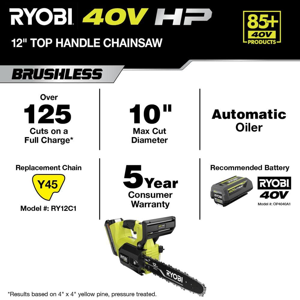 40V HP Brushless 12 in. Top Handle Battery Chainsaw (Tool Only) - Hercitys