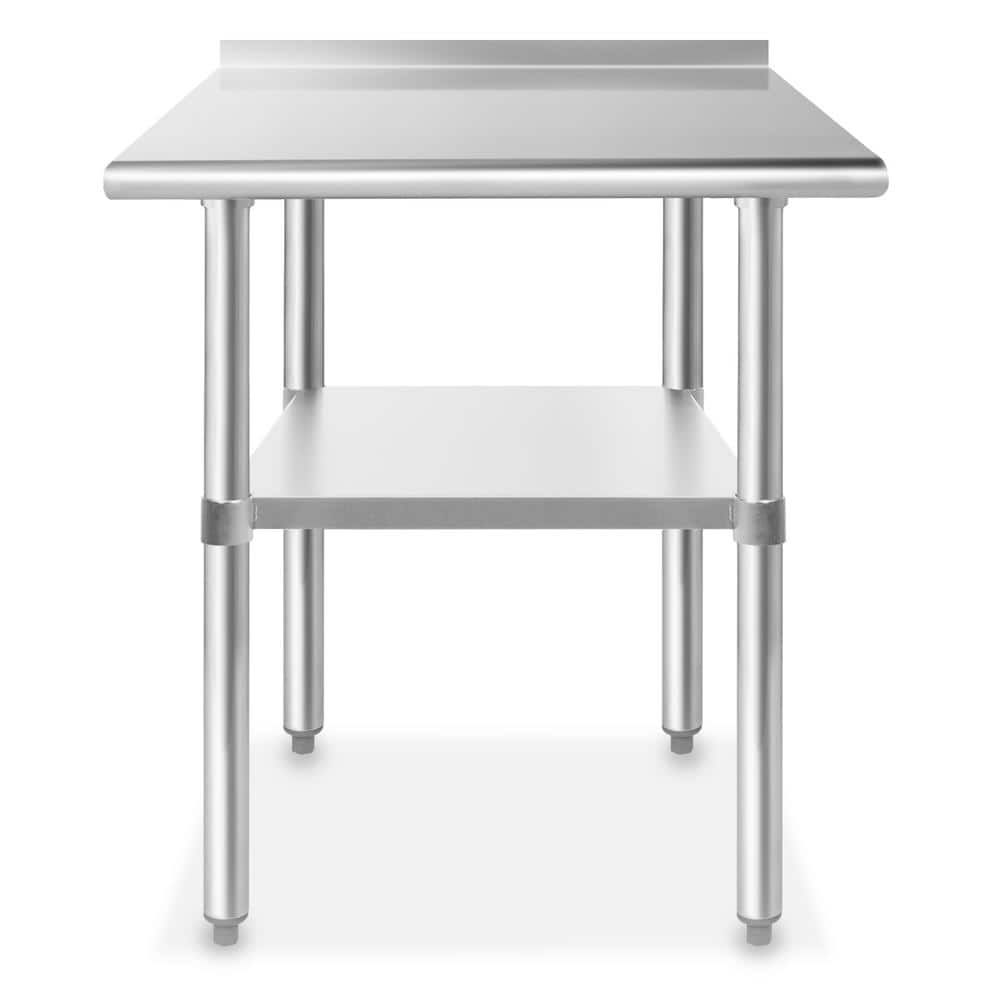 30 x 24 Inch Stainless Steel Kitchen Utility Table with Backsplash and Bottom Shelf - Hercitys