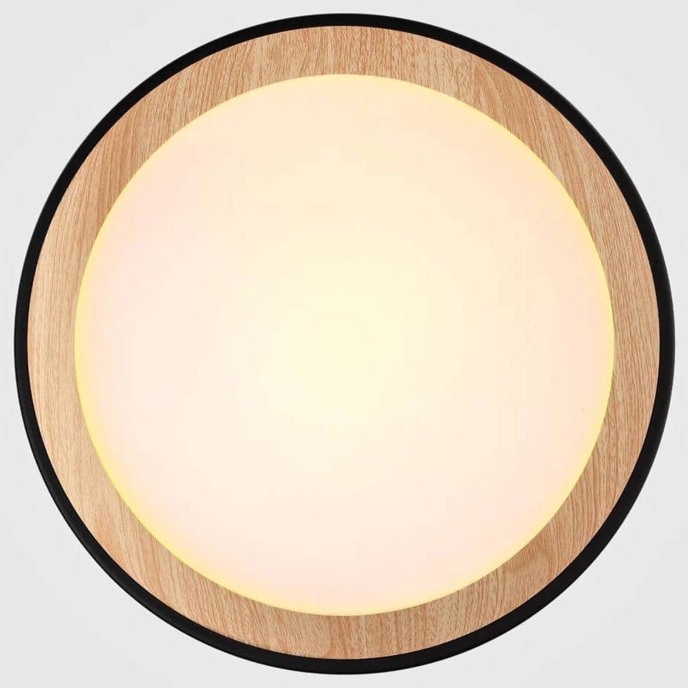 13 in. 25-Watt Modern Black Integrated LED Flush Mount with White Acrylic Shade - Hercitys