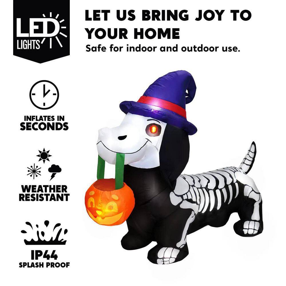 5 ft. LED Halloween Skeleton Dog and Pumpkin Inflatable - Hercitys