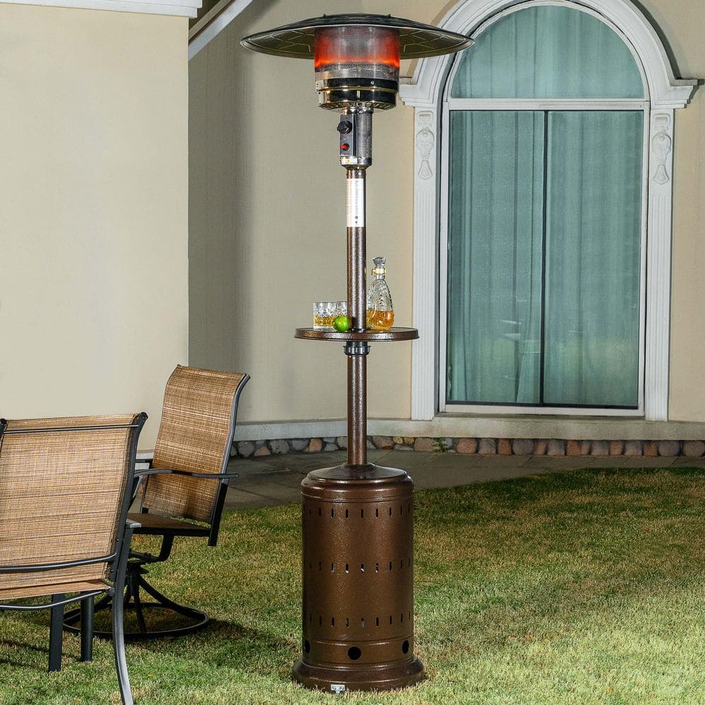 46,000 BTU Metal Brown Propane Gas Patio Heater with Wheels and Drink Stand - Hercitys