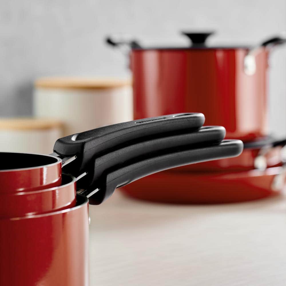 11-Piece Nesting Aluminum Nonstick Cookware Set in Red - Hercitys