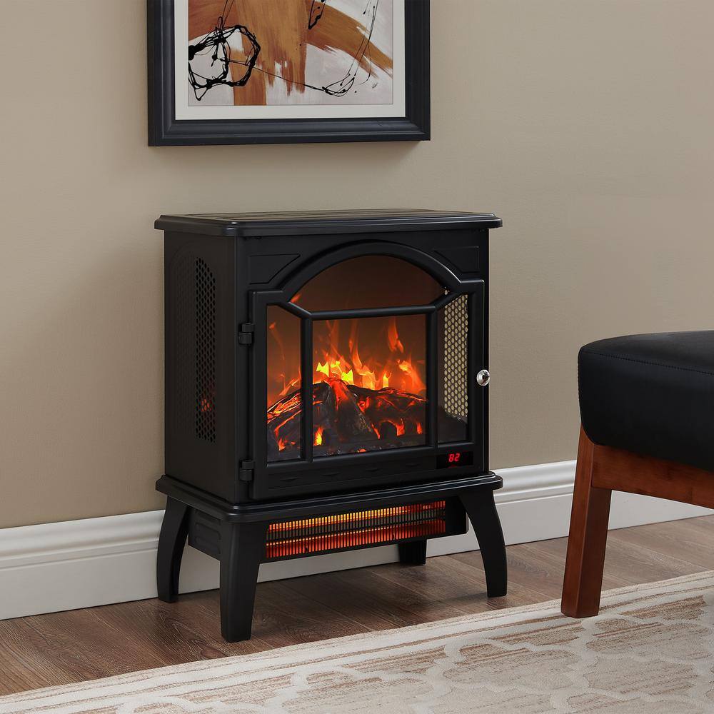 17.5 in. W Freestanding Infrared Electric Fireplace in Black with Remote Control - Hercitys