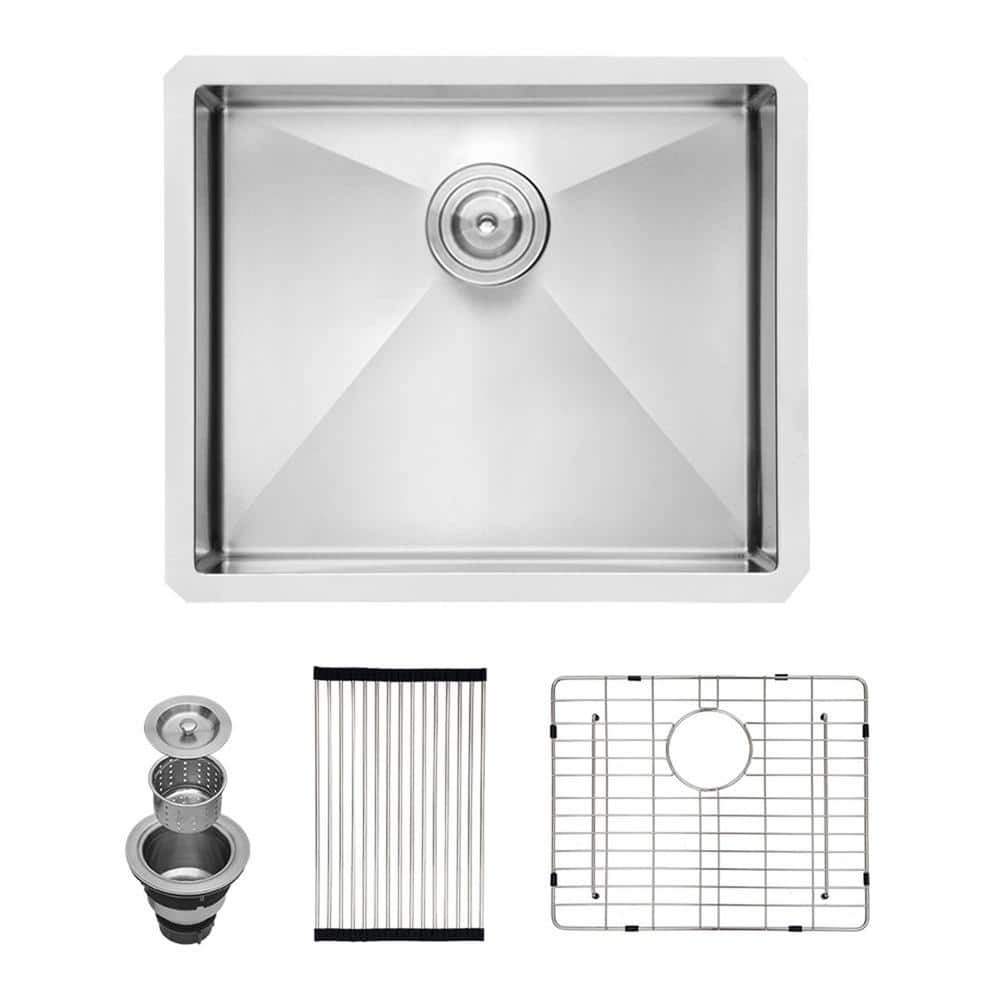 23 in. L x 18 in. W Undermount Single Bowl 16-Gauge Stainless Steel Kitchen Sink in Brushed Nickel - Hercitys
