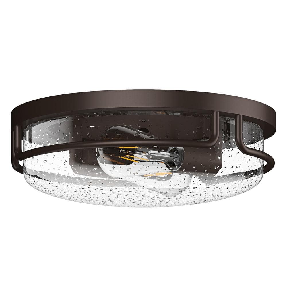 12.79 in. 2-Light Oil Rubbed Bronze Flush Mount Ceiling Light with Seeded Glass Shade Close to Ceiling Lighting Fixture - Hercitys