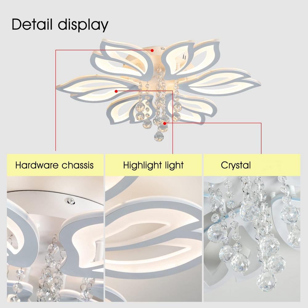 27.5 in. White Acrylic Dimmable Modern Flush Mount Ceiling Light  6-Head Flower Light Fixture - Hercitys