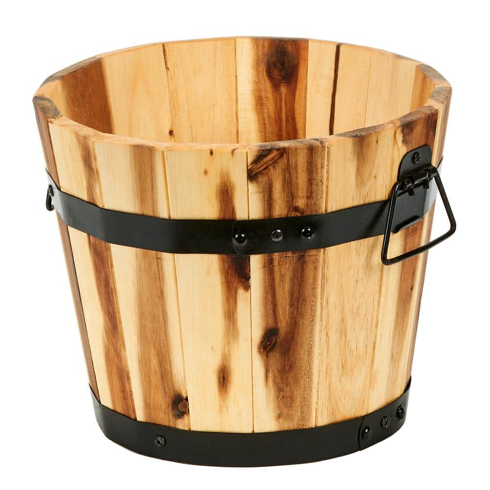 11 in. Dia x 9 in. H Brown Wood Bucket Barrel - Hercitys