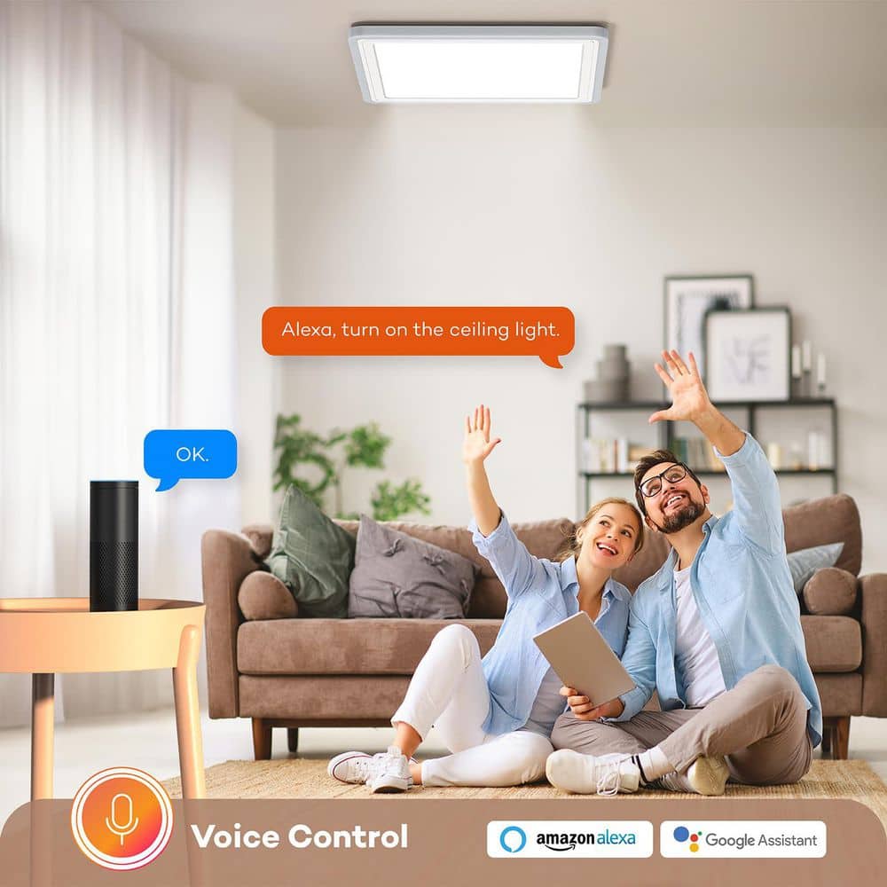 13 in. Wifi Smart LED Ceiling Light, 6500K 2400 Lumen RGB Flush Mount Lighting Fixture with Alexa Google Home - Hercitys