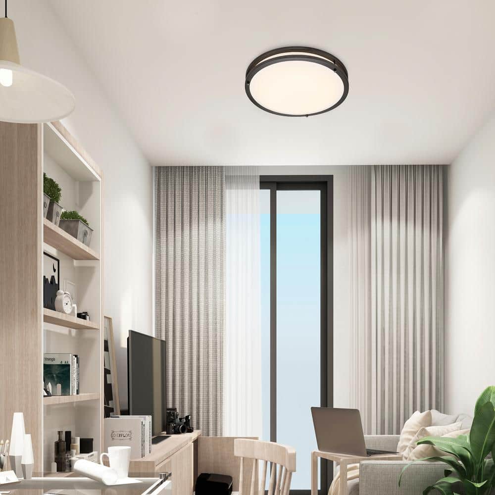 16 in. Black LED Ceiling Mount Fixture, 5 CCT 2700K-5000K, 3600 Lumens, Dimmable - Hercitys