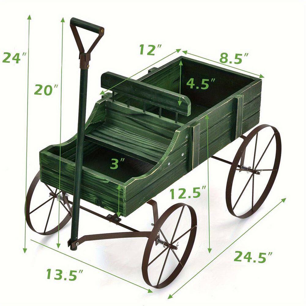 24.5 in. x 13.5 in. x 24 in. Green Fir Garden Planter Car with Metal Wheels - Hercitys