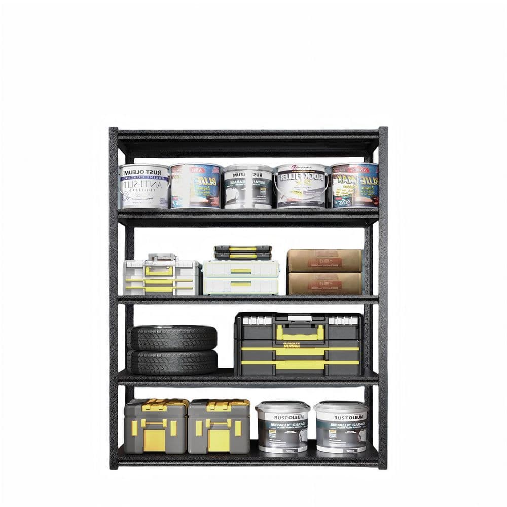 5-Tiers Metal Heavy Duty Adjustable Garage Storage Shelving Unit in Black (47.2 in. W x 78 in. H x 18 in. D) - Hercitys
