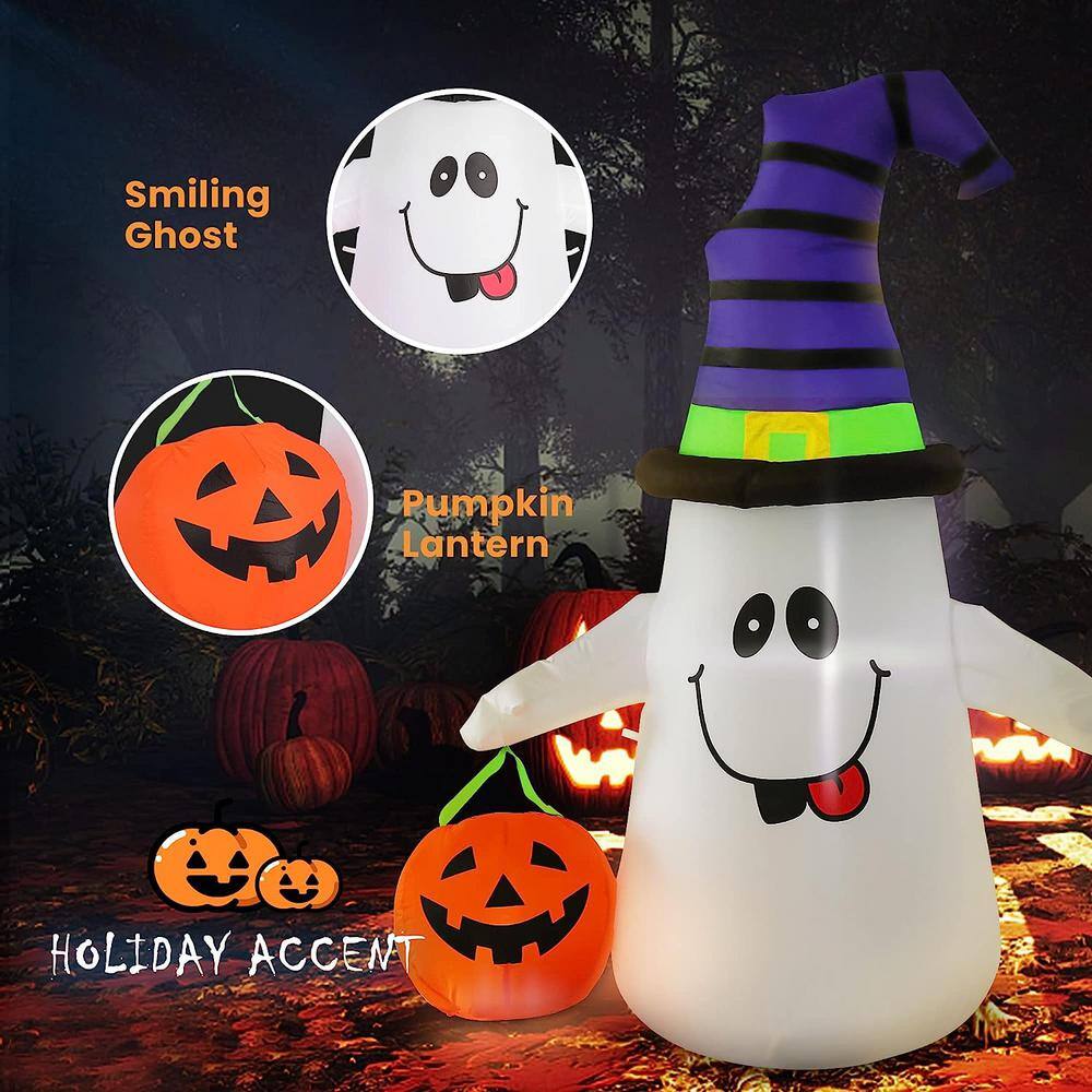 5 ft. Height Halloween Inflatable LED Lighted White Ghost with Pumpkin Lantern - Hercitys