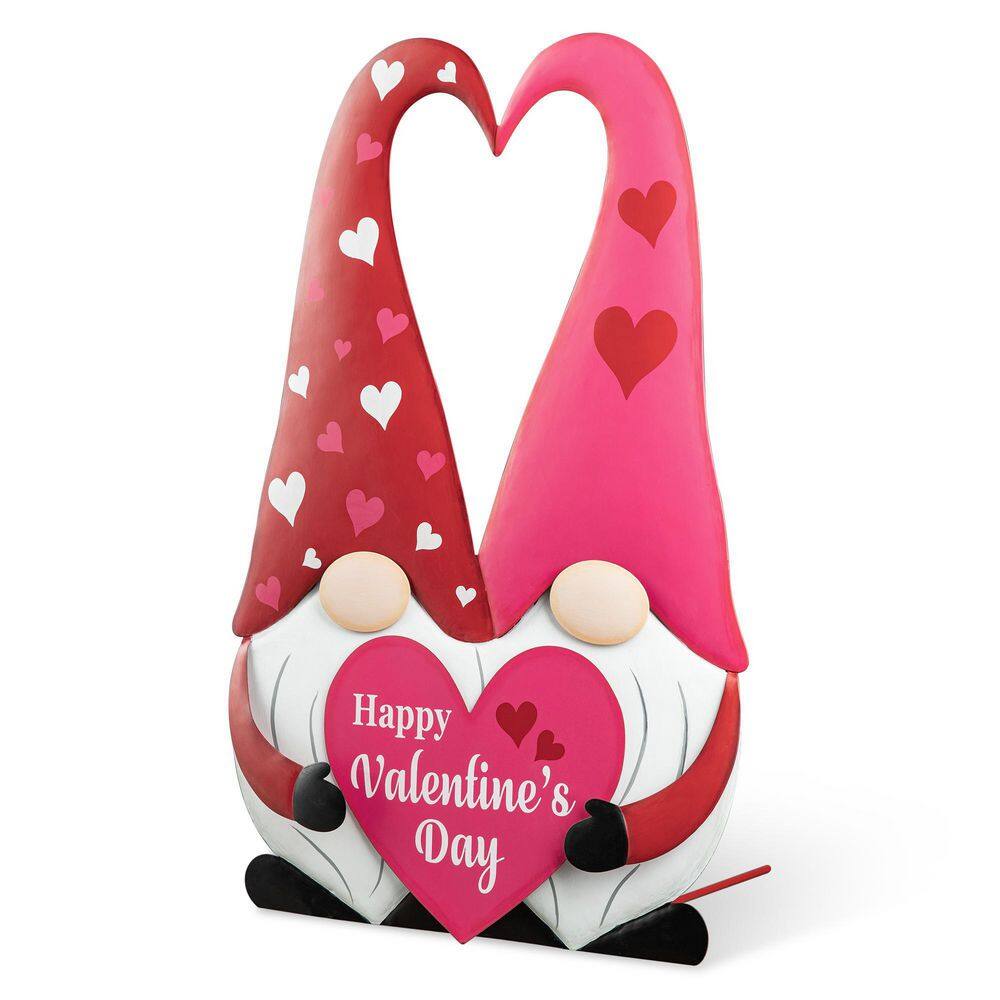 30 in. H Valentine’s Metal Gnome Couple Yard Stake(KD, 3 Function) - Hercitys