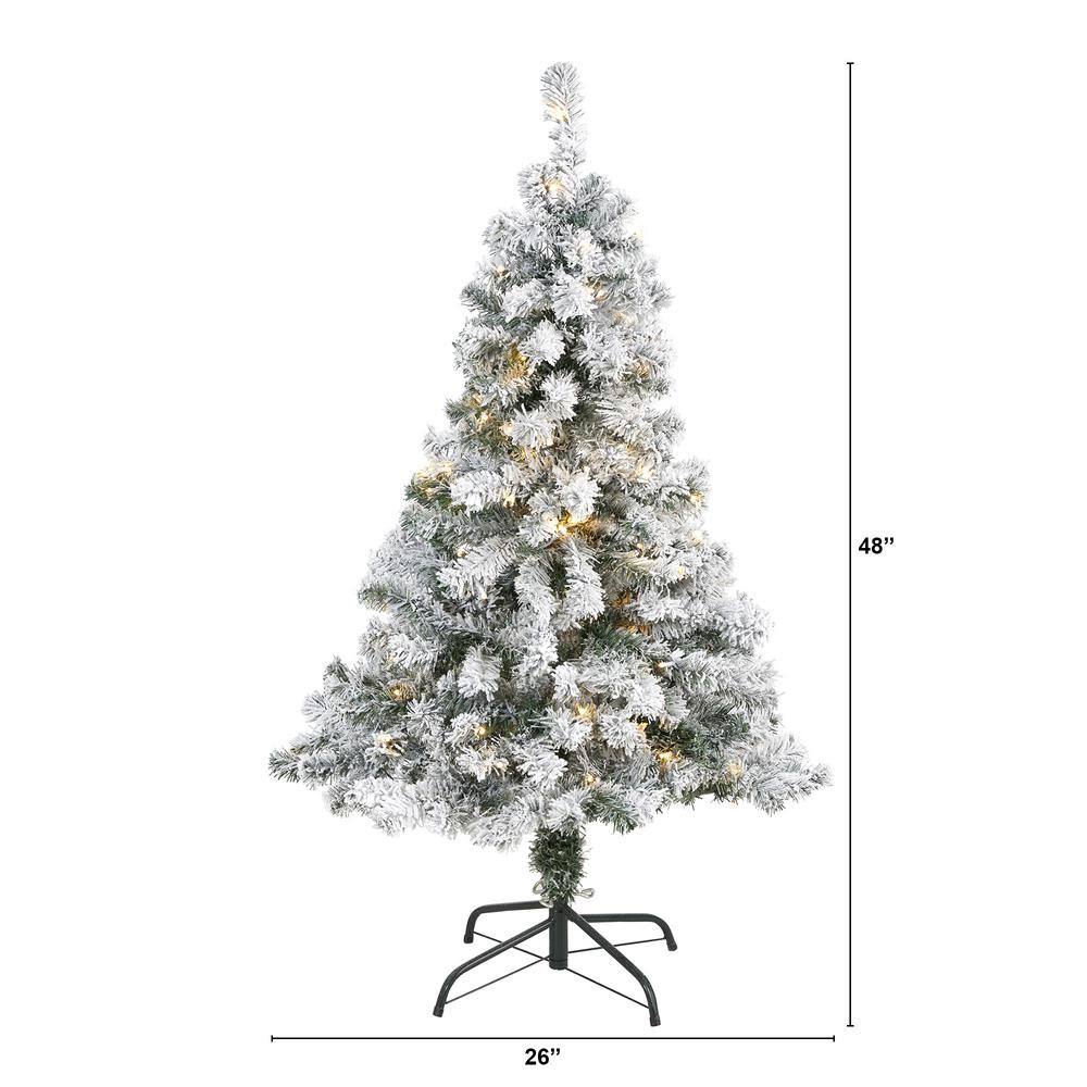 4 ft. Pre-lit Flocked Rock Springs Spruce Artificial Christmas Tree with 100 Clear LED Lights - Hercitys