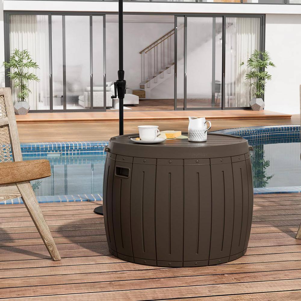 33 Gal. Resin Brown Round Storage Deck Box for Indoor and Outdoor - Hercitys