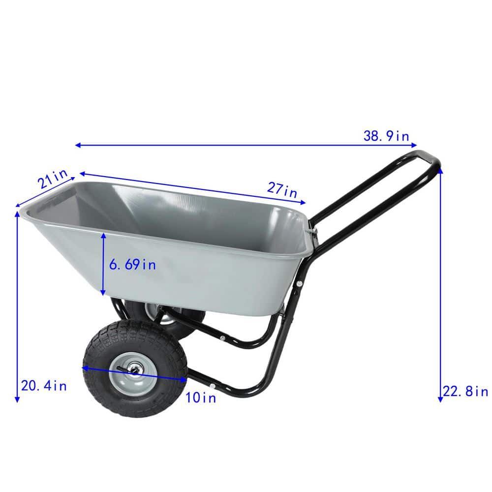 1.2 cu. ft. Gray Steel 2-wheeled Garden Cart with 10 in. Pneumatic Wheels - Hercitys