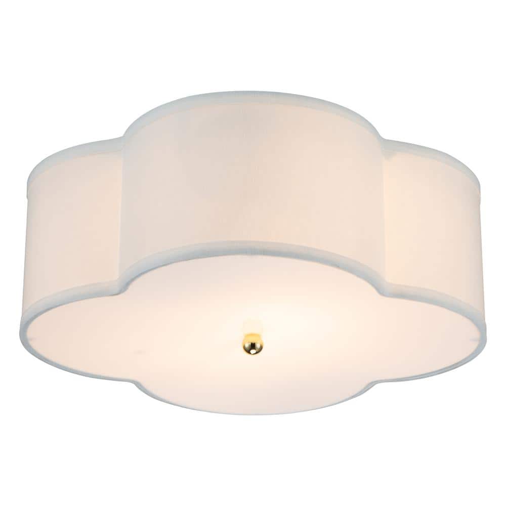 17 in. 2-Lights White Linen Flush Mount with Acrylic diffuser - Hercitys