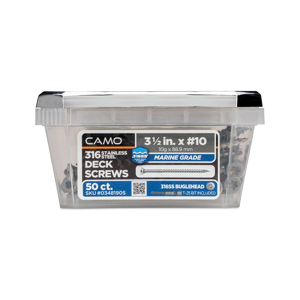 3-1/2 in. #10 316 Stainless Steel Premium Star Drive Bugle-Head Deck Screws (50-Count) - Hercitys