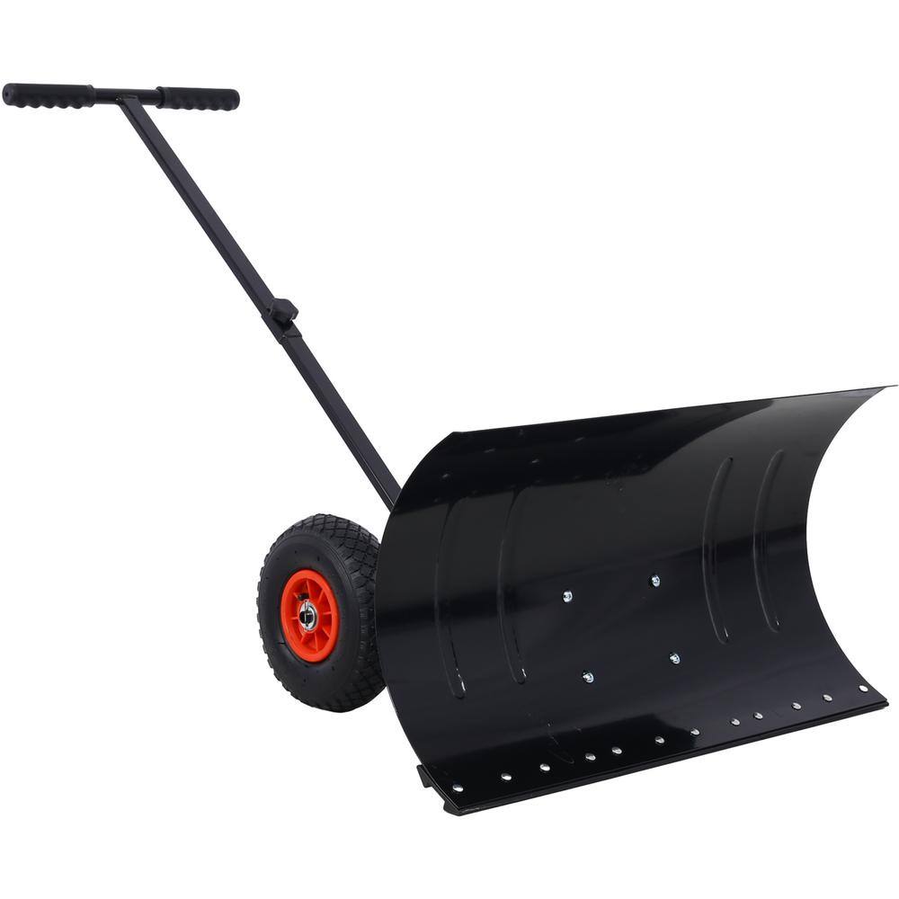 15 in. L Steel Handle Steel Snow Shovel with 29 in. W Blade and 10 in. Wheels, Black - Hercitys