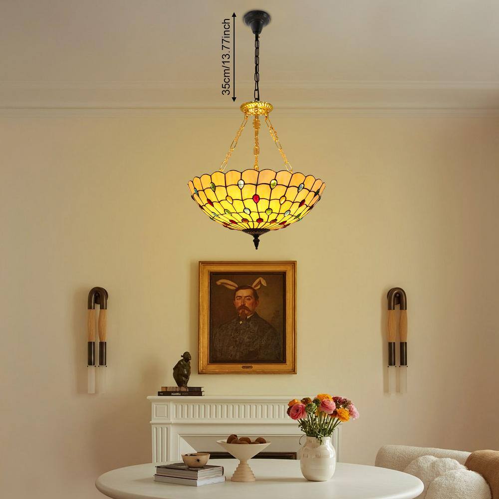 20.5 in. 5-Light Retro Stained Glass Shade Semi-Flush Mount Ceiling Light - Hercitys