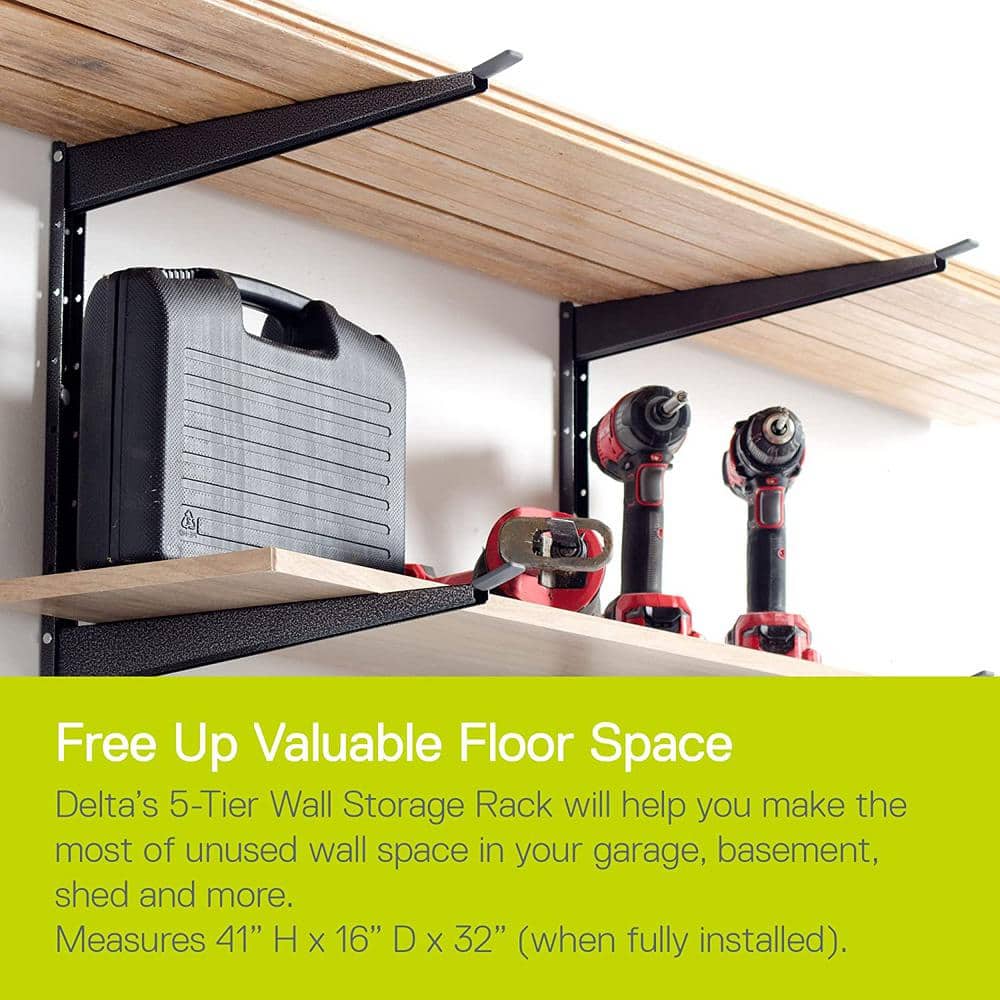 16 in. x 41 in. Heavy Duty Wall Rack, Adjustable 5 Tier Lumber Rack Holds 800 lbs. Steel Garage Wall Shelf with Brackets - Hercitys