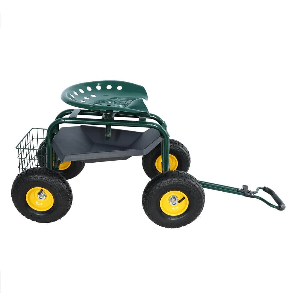 1 cu. ft. Steel Rolling Garden Cart with Tool Tray and 360 Swivel Seat - Hercitys