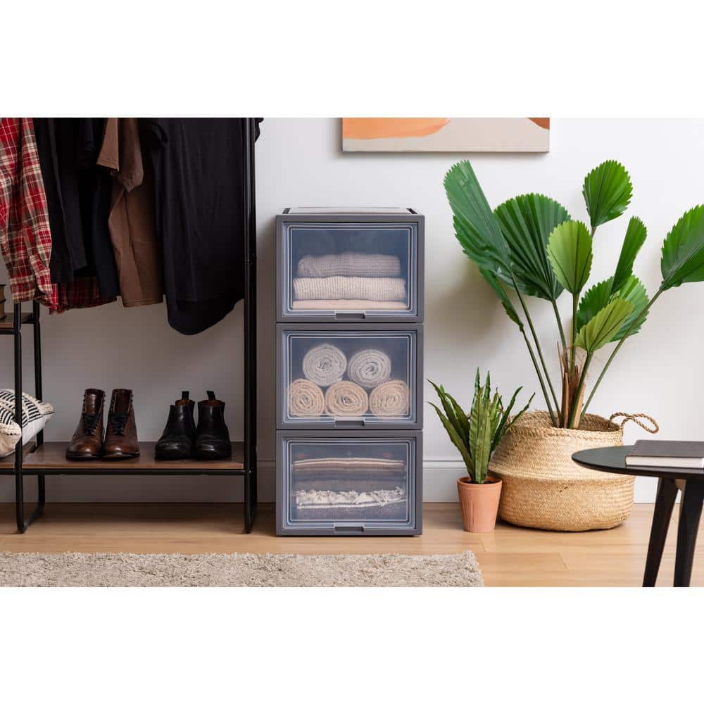 15.63 in. W x 11.65 in. H Single Stackable Deep Box Drawer in Gray  (3-Pack) - Hercitys