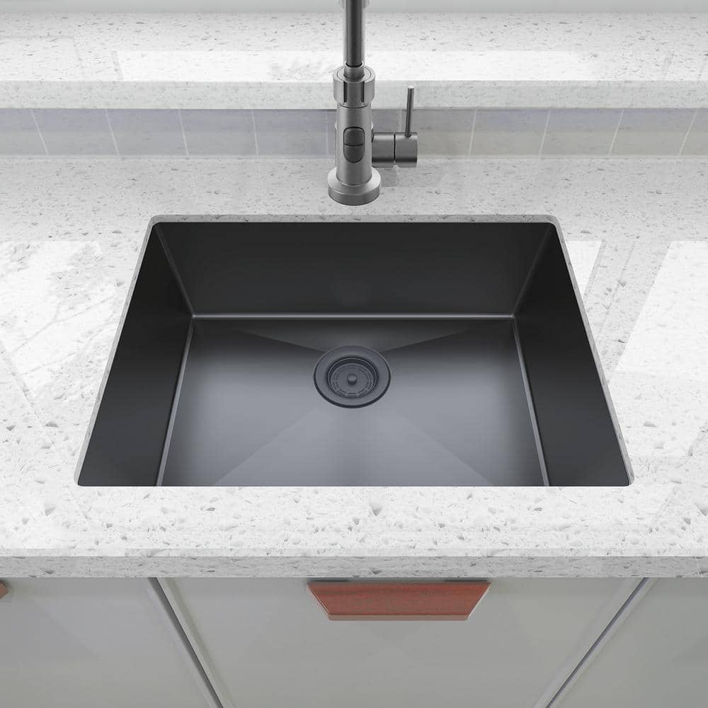 23 in. Undermount Single Bowl 18-Gauge Black 304 Stainless Steel Workstation Kitchen Sink - Hercitys