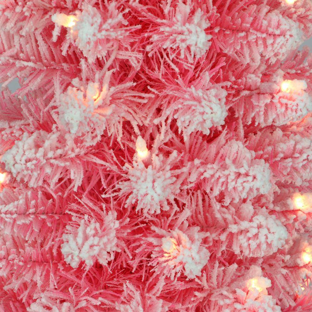 4.5 ft. Prelit Flocked Pink Pencil Artificial Christmas Tree with 100 Lights - Hercitys