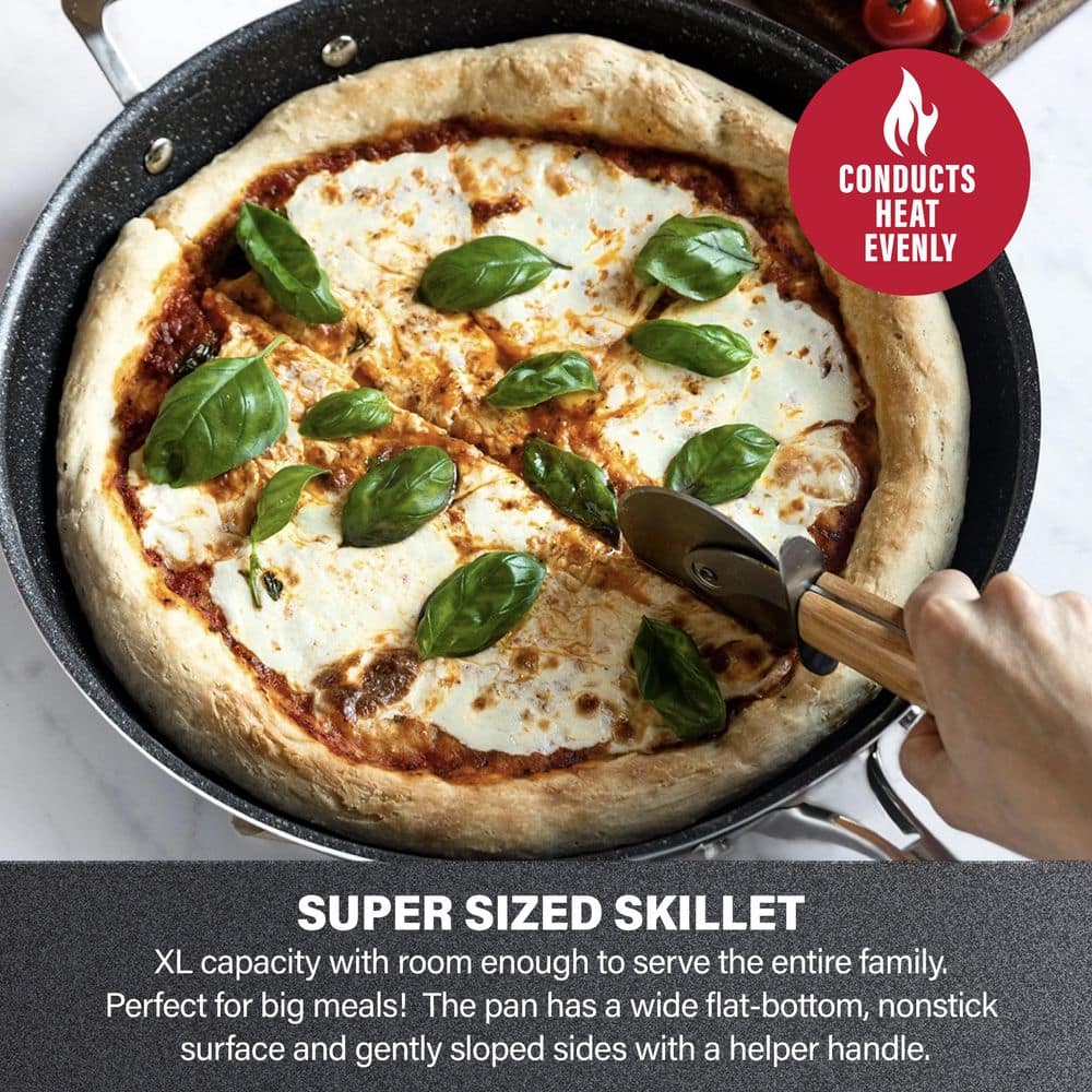 14 in. Aluminum Ultra-Durable Diamond Infused Family Skillet with Helper Handle - Hercitys