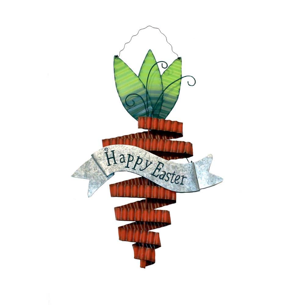18 in. Easter Decor Hanging Metal Carrot with Happy Easter Sign - Hercitys