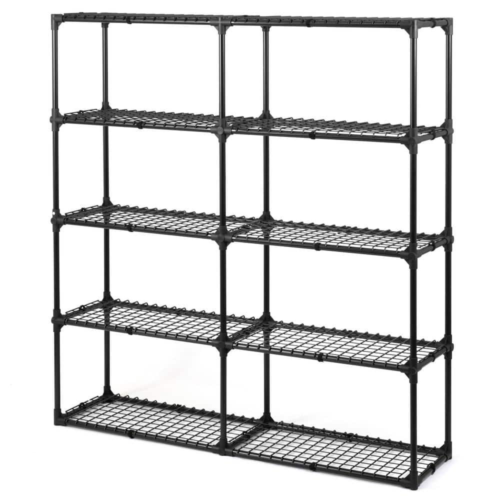 5 Tier Black Heavy Duty Wire Shelf, Holds 1100 lbs. 2-Pack 57 in. x 14 in. x 60 in. - Hercitys