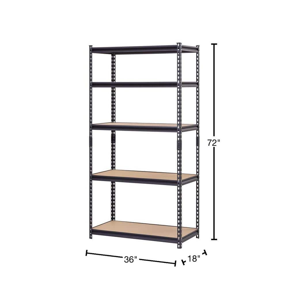 5-Shelf Heavy Duty Adjustable Metal Garage Storage Shelving Unit in Black (36 in. W x 72 in. H x 18 in. D) - Hercitys