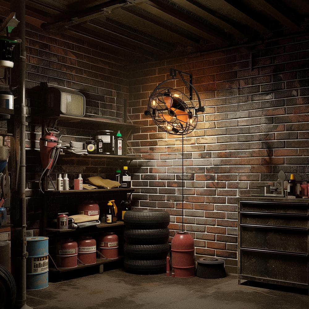 20 in. Indoor Black Low Profile Caged Ceiling Fan with Light Plug-in Farmhouse Wall Mounted Fan with Remote - Hercitys