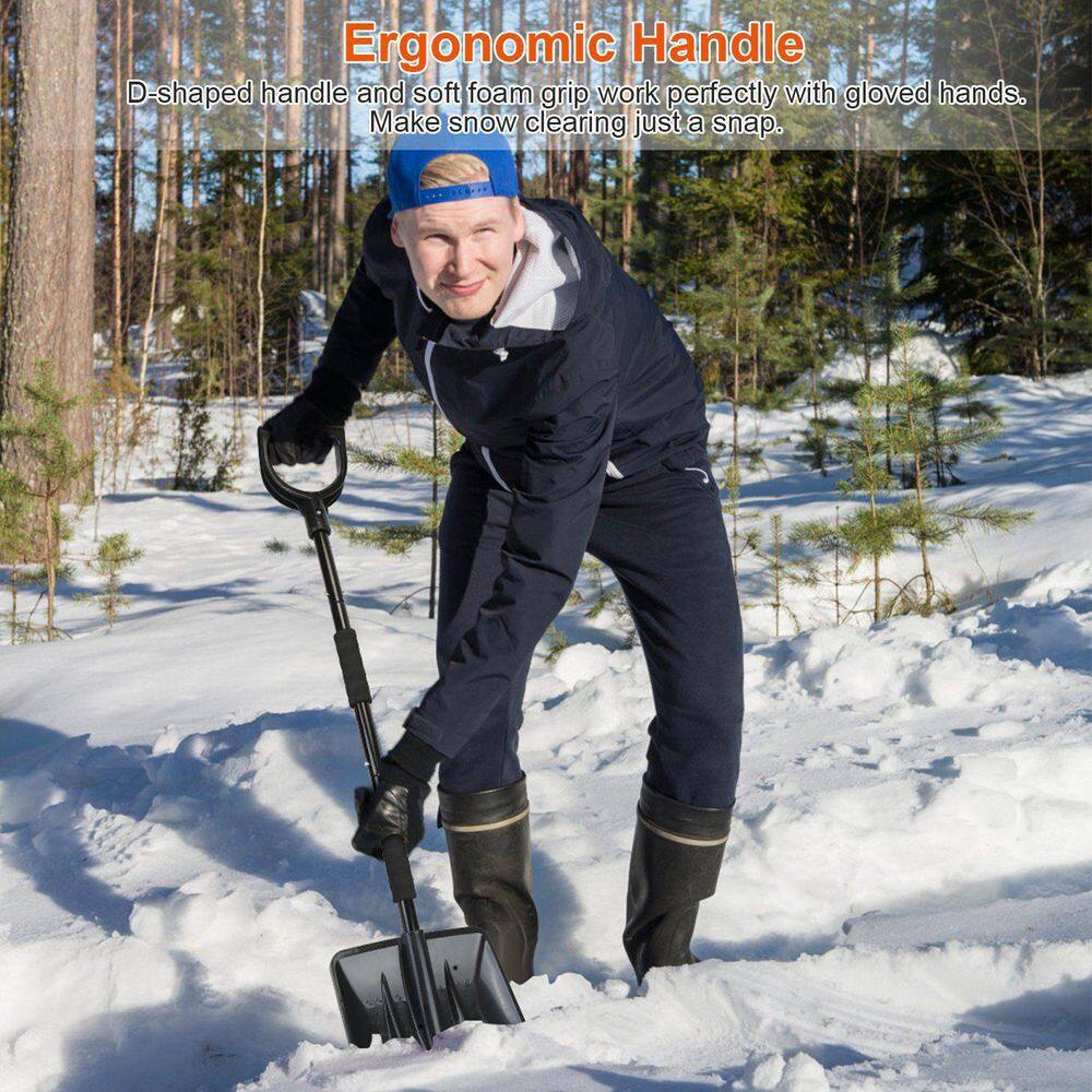 45.7 in. Metal Handle Steel 3-In-1 Snow Shovel Kit Brush Ice Scraper Collapsible Design Snow Removal - Hercitys