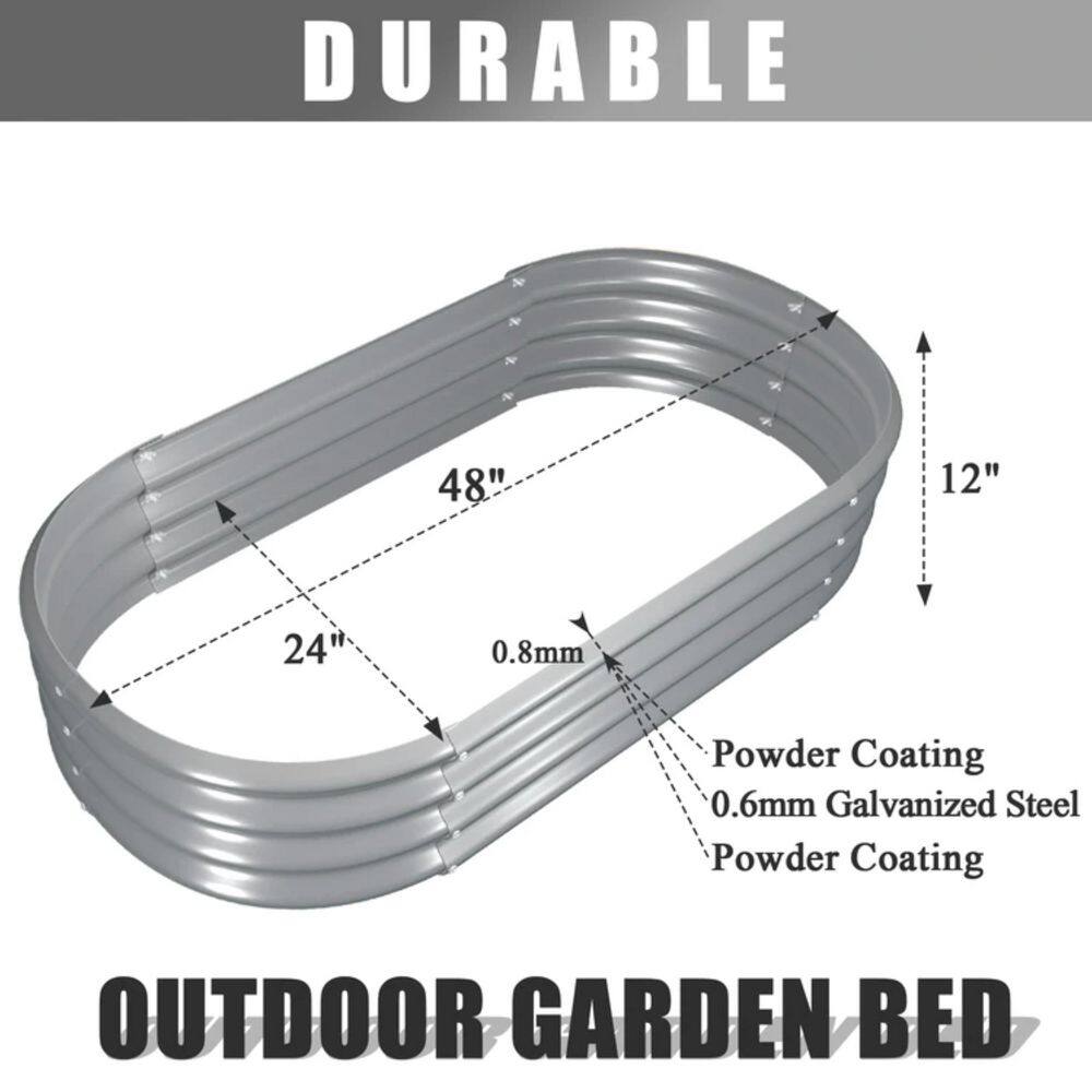 4 x 2 x 1 ft. Light Grey Oval Metal Raised Garden Bed (2-Pack) - Hercitys