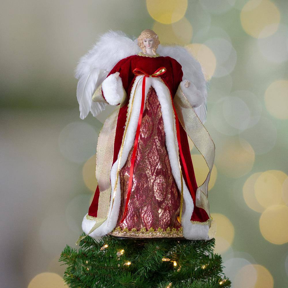 18 in. Red and Gold Angel in a Dress Christmas Tree Topper – Unlit - Hercitys