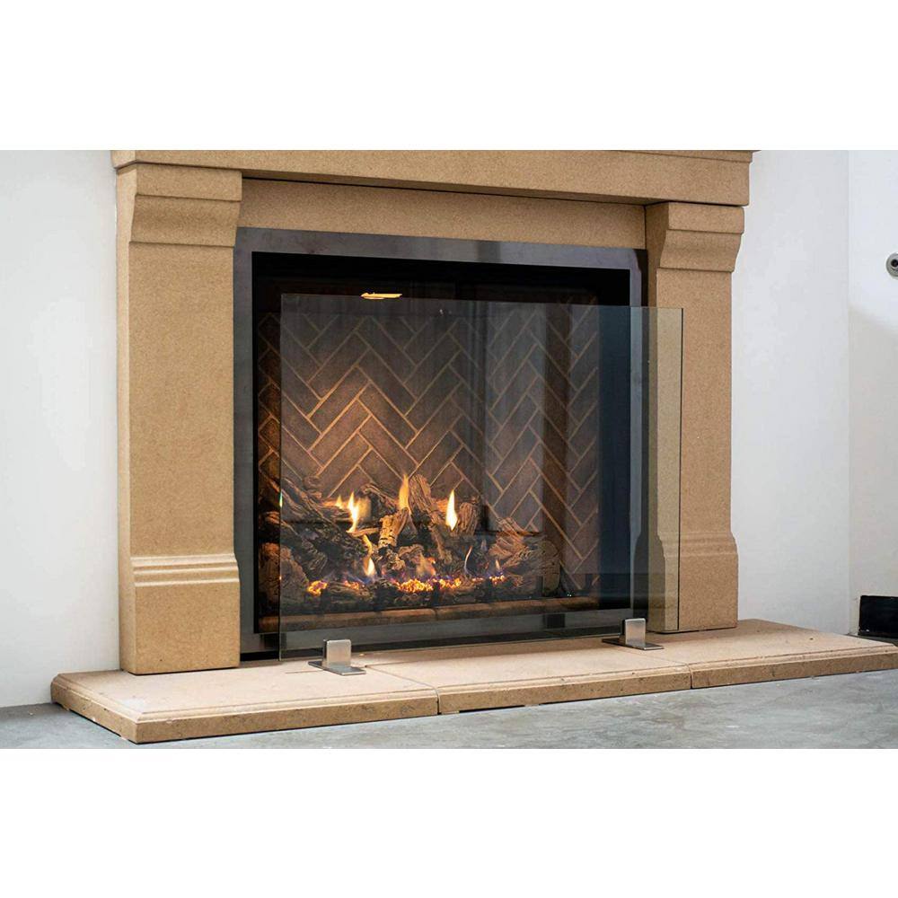 46 in. x 33 in. XL Free Standing Clear Tempered Glass Single Panel Fireplace Screen Flame Guard - Hercitys