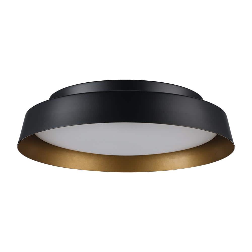 13 in. Black and Gold Integrated LED Flush Mount Ceiling Light with Frosted Glass - Hercitys