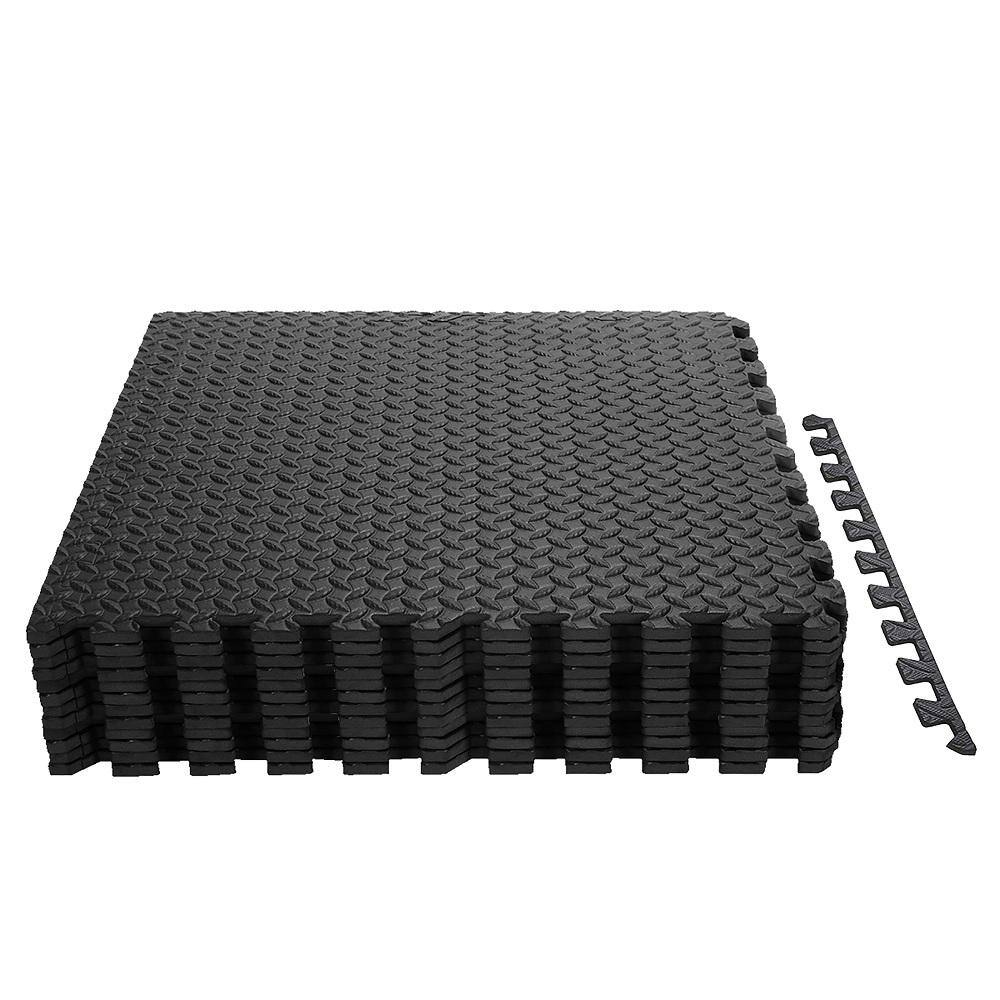 12PCS Black 25 in. X 25 in. Exercise Play Mat w/EVA Foam Interlocking Tiles 52 sq.ft. - Hercitys